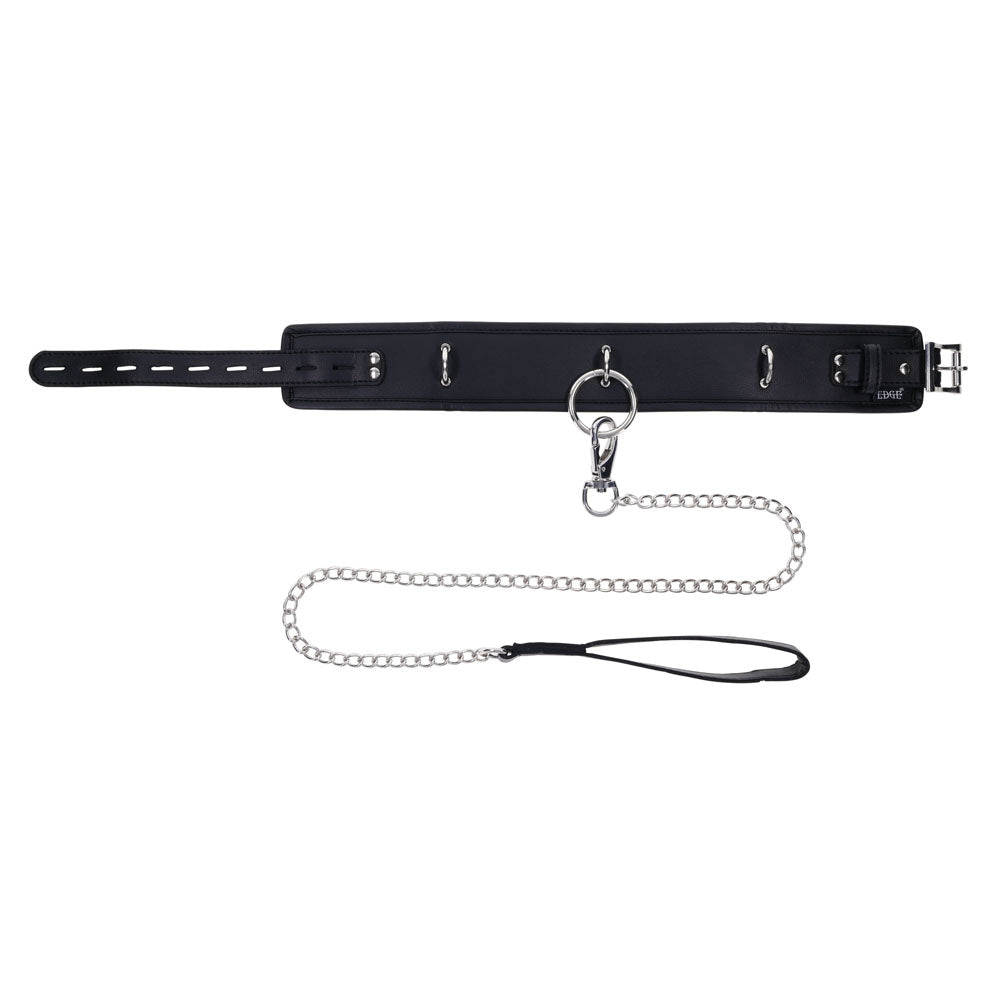 Front view of the EDGE bondage collar fully opened and laid flat, showing padded interior and silver D-rings | Flirty Bay adult toys online, best sex tools